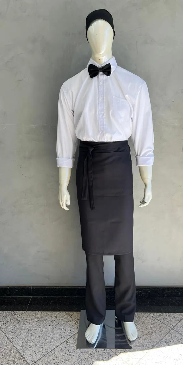Conjunto Camisa Branca Avental Preto e Calça 2 — Artveste Uniformes