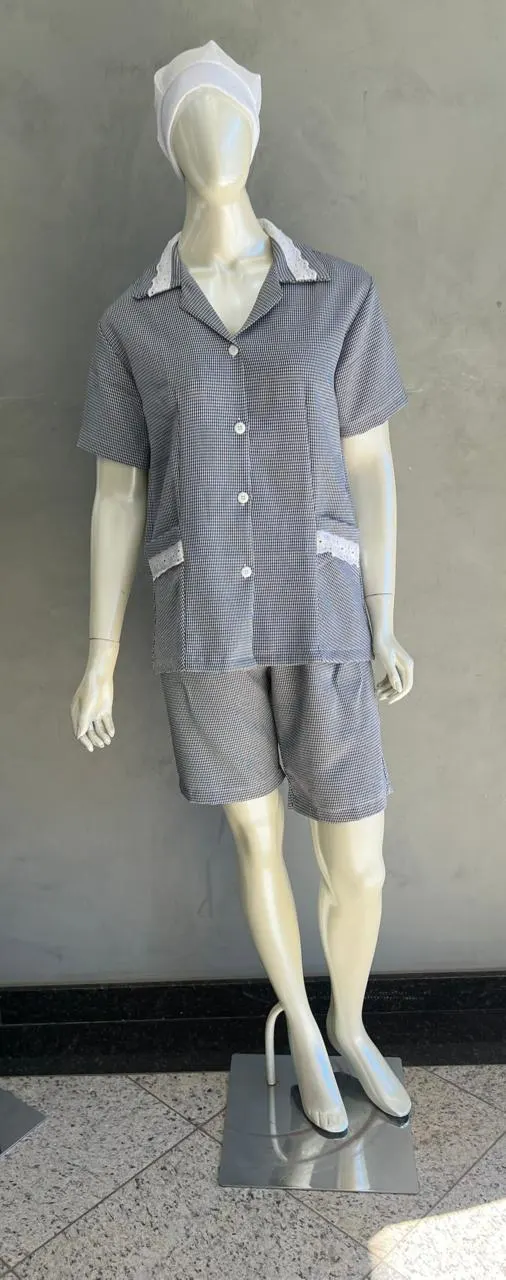 Conjunto Camisa Manga Curta com Renda Pied de Poule e Bermuda — Artveste Uniformes