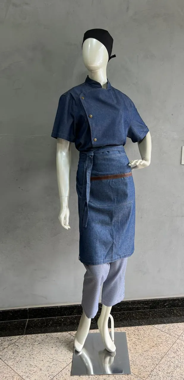 Dolma Chef Jeans com Avental Jeans e Calça Pied de Poule — Artveste Uniformes