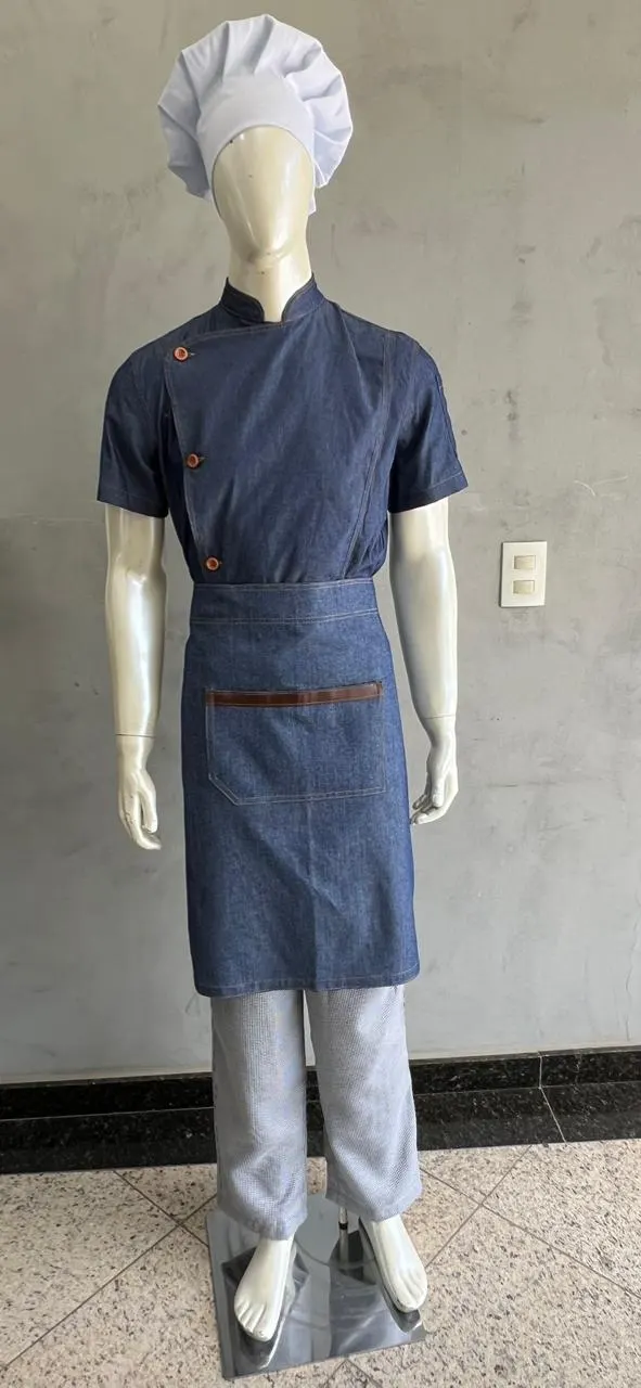 Dolma Chef Jeans com Avental Jeans e Calça Pied de Poule 2 — Artveste Uniformes