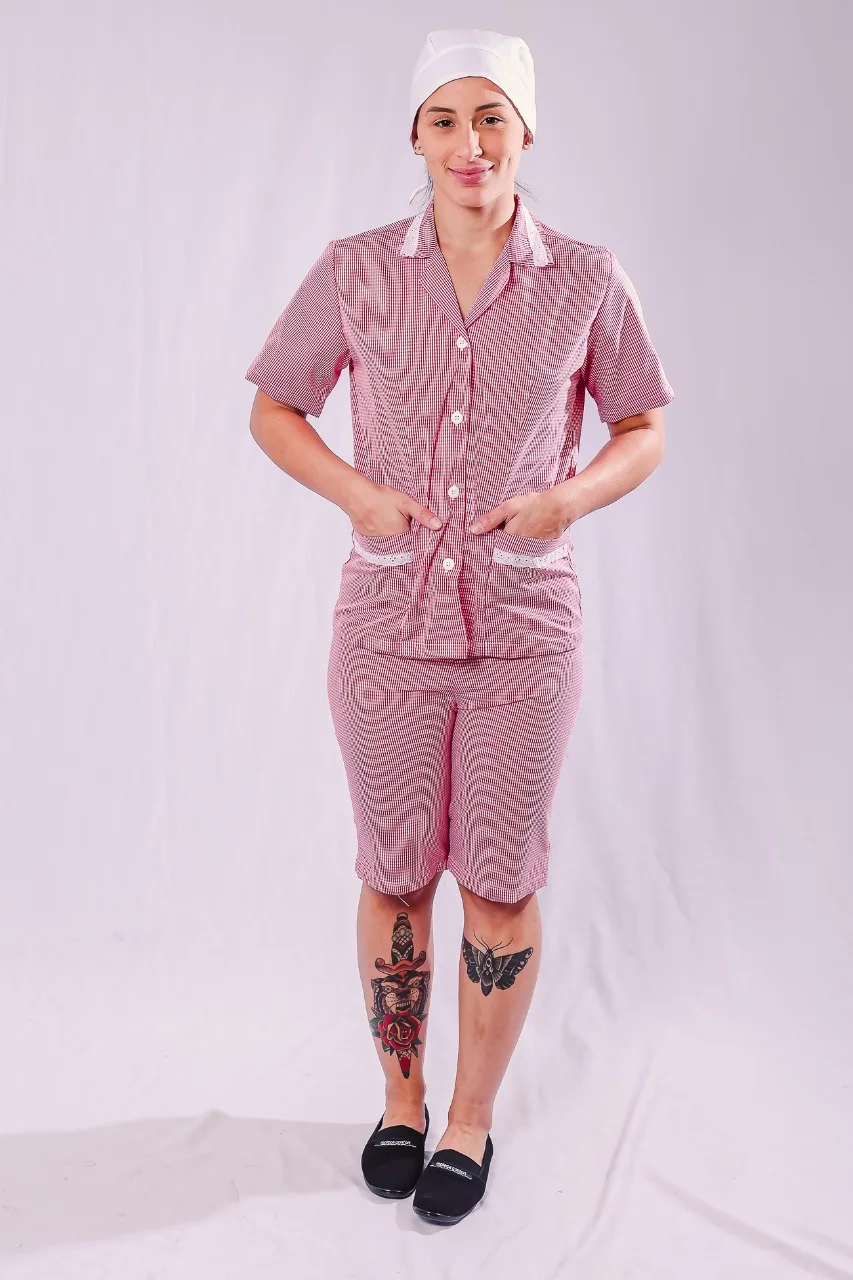 Conjunto Xadrez Rosa com Touca — Artveste Uniformes