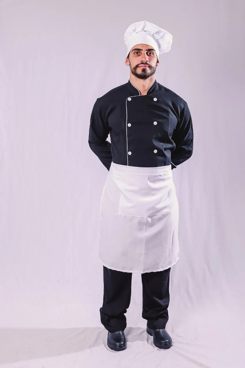 Dolmã Chef Preta com Avental — Artveste Uniformes